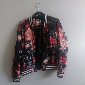 Floral silk screen bomber